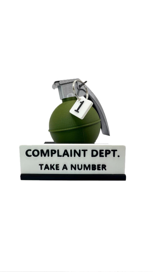 Complaint Department Grenade Desk Sign – 3D Printed Gag Gift