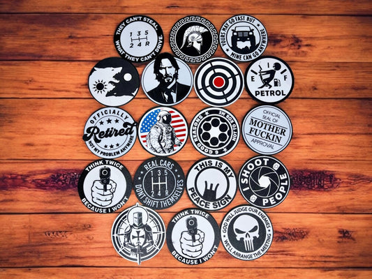 Funny & Tactical Coasters | Gearhead, Gun Owner, and Military-Themed Cup Holder Coasters – 18 Designs Available