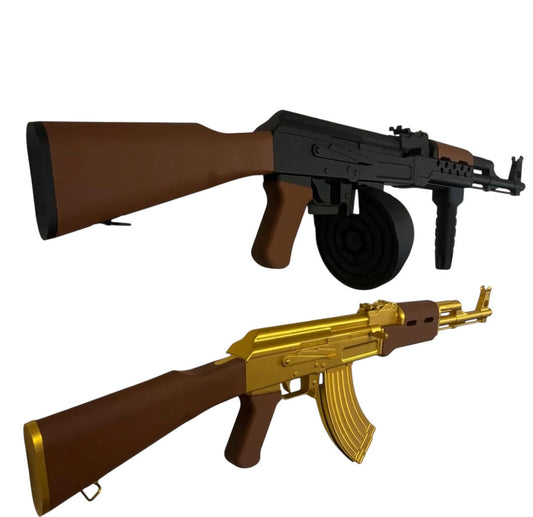 3D Printed Life-Size AK-47 Display Model - Gold & Walnut Finish - Replica Prop Gun